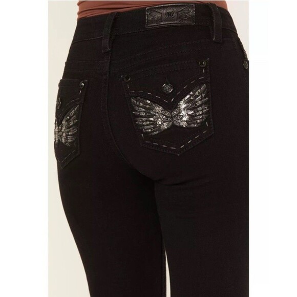 Miss Me Jeans Women's Size 31 Mid Rise Boot Cut Dark Wash Sequins Jewels - Picture 3 of 16